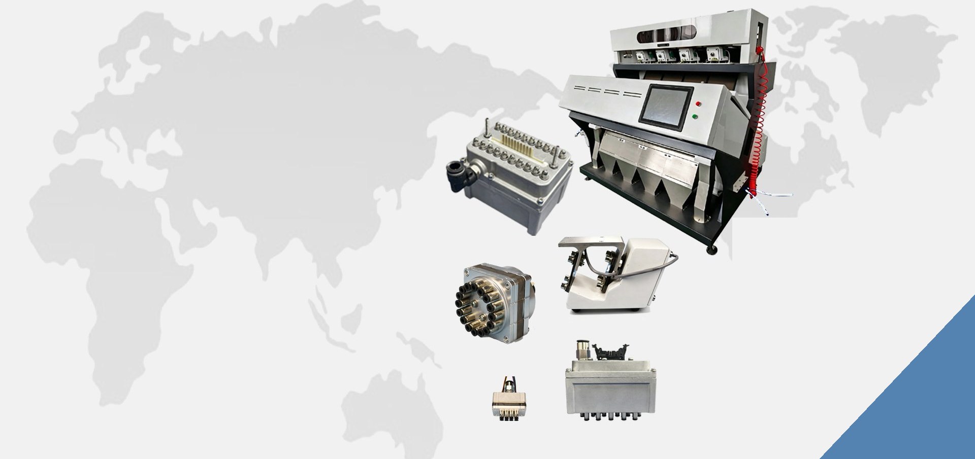 Kunhan colour sorters, solenoid valves and vibratory feeders on a world map